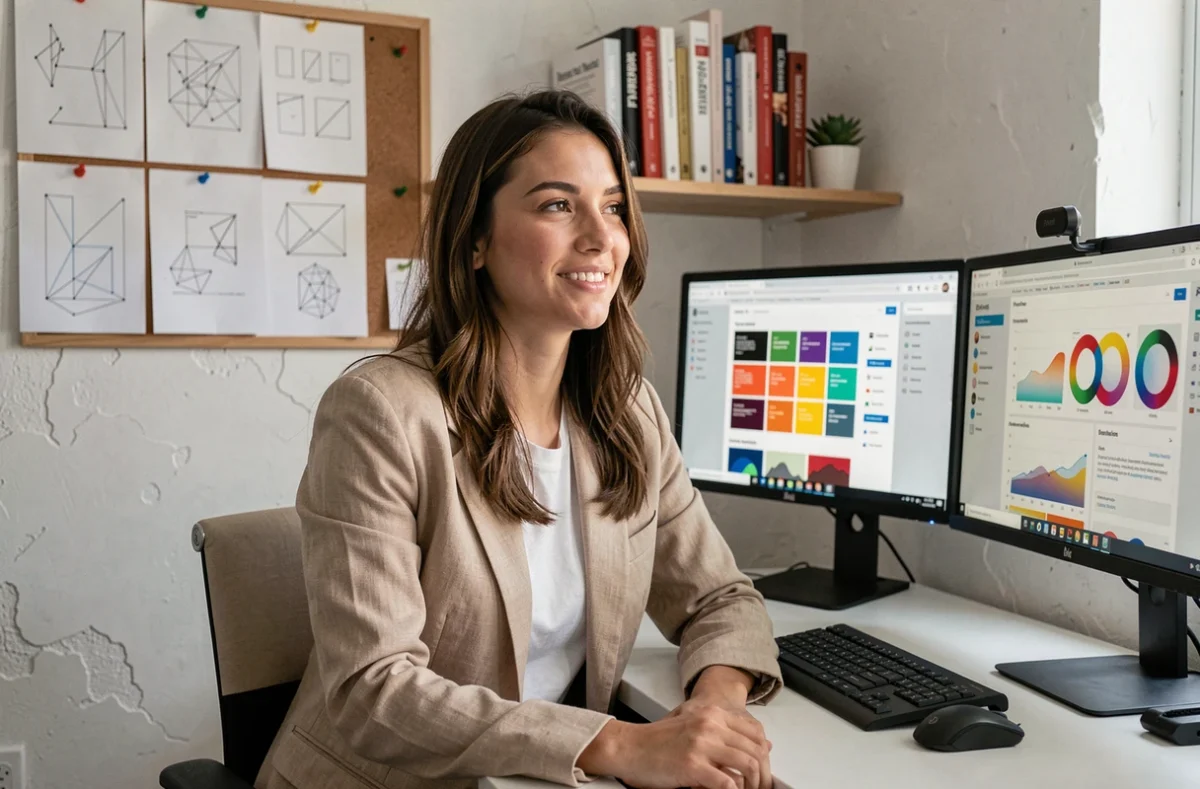 Designer web de l'agence Attraptemps travaillant sur une interface colorée dans un studio épuré