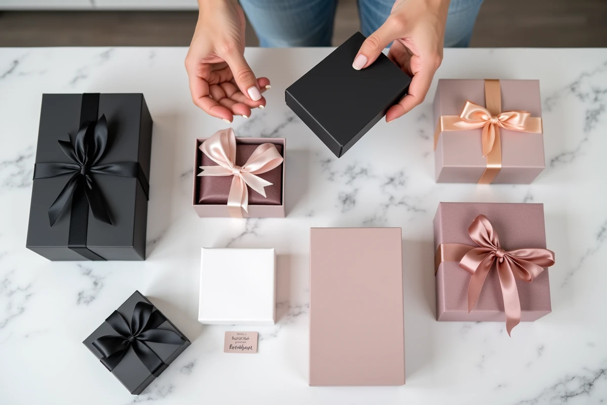 Assortiment de boites cadeaux premium et fournitures d'emballage pour boutiques Instagram et créateurs