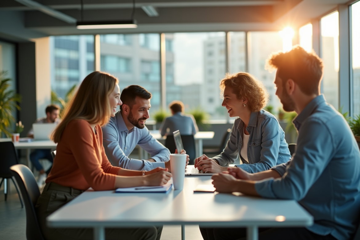 Espace de bureau moderne avec équipe collaborative