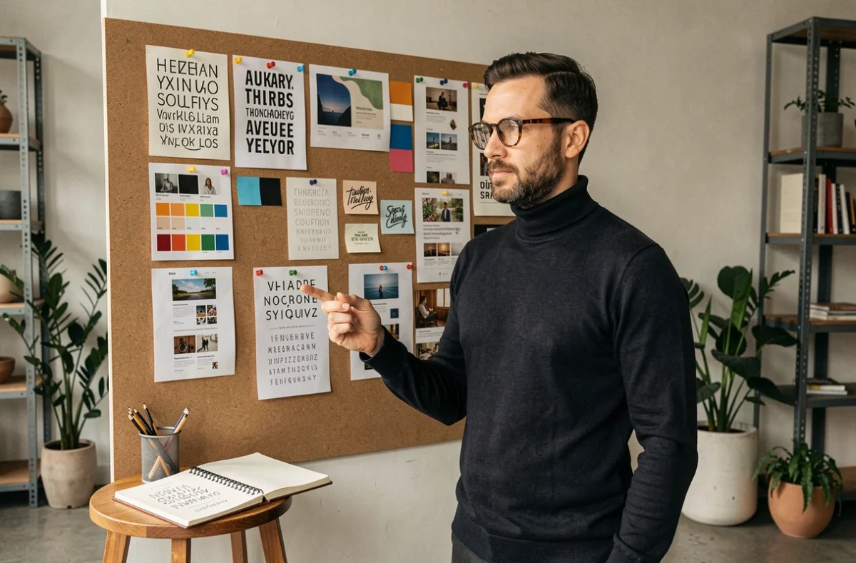 Directeur artistique d'Elmarq présentant un moodboard de conception de site web