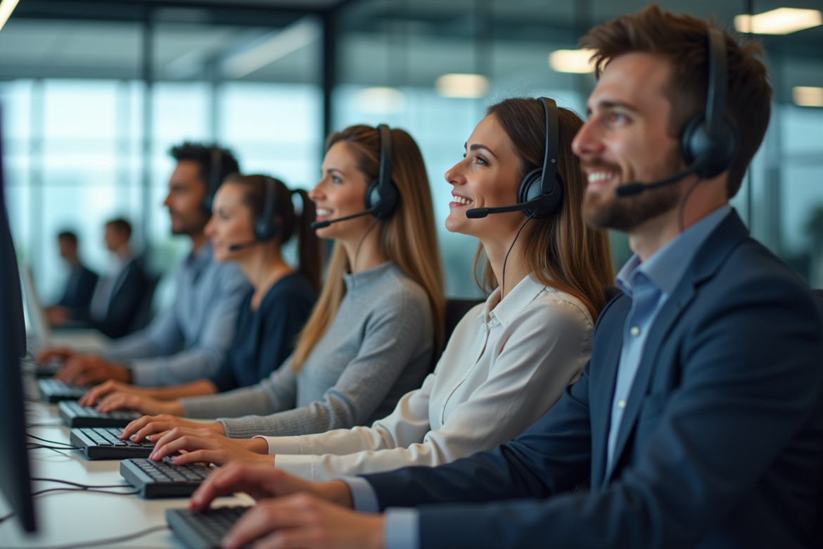 Groupe de professionnels en contact center en réunion