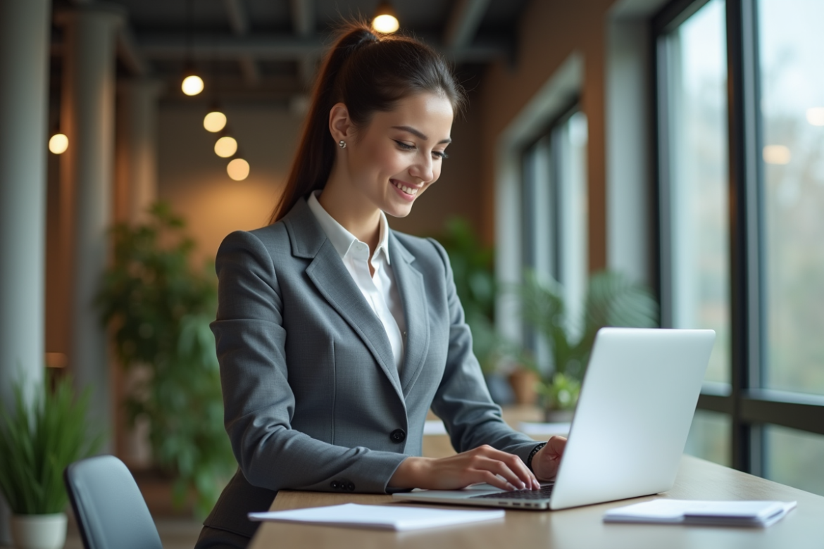 Femme d'affaires confiante analysant ses statistiques