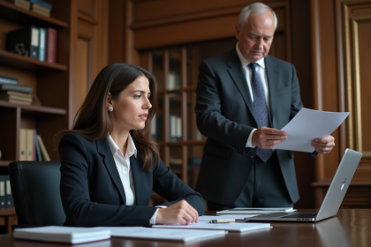 Femme d'affaires française en bureau avec superviseur