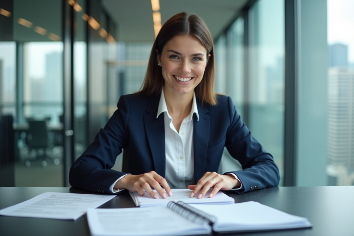 Femme d'affaires organisant des documents dans un bureau moderne