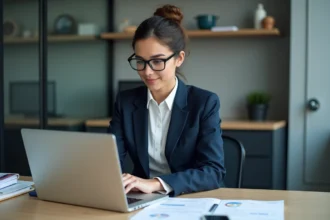 Femme d'affaires en réunion dans un bureau moderne