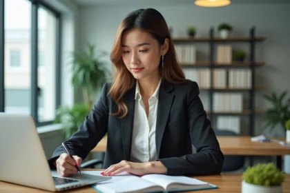 Femme d affaires concentrée dans un bureau moderne