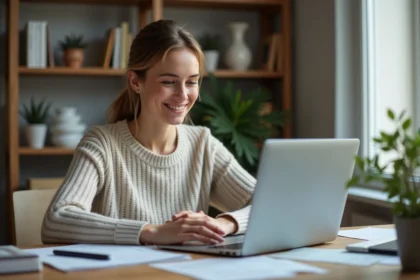 Femme travaillant sur son ordinateur dans un bureau moderne