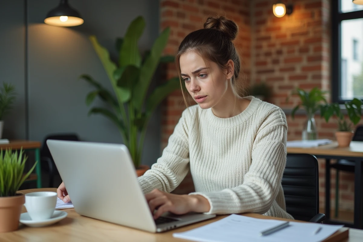 Jeune femme craftswoman travaillant sur son ordinateur