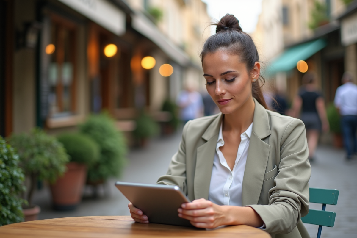 Jeune femme remplissant un checklist durable en extérieur