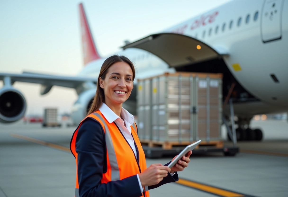 Gestionnaire cargo souriante contrôlant le chargement de l A330