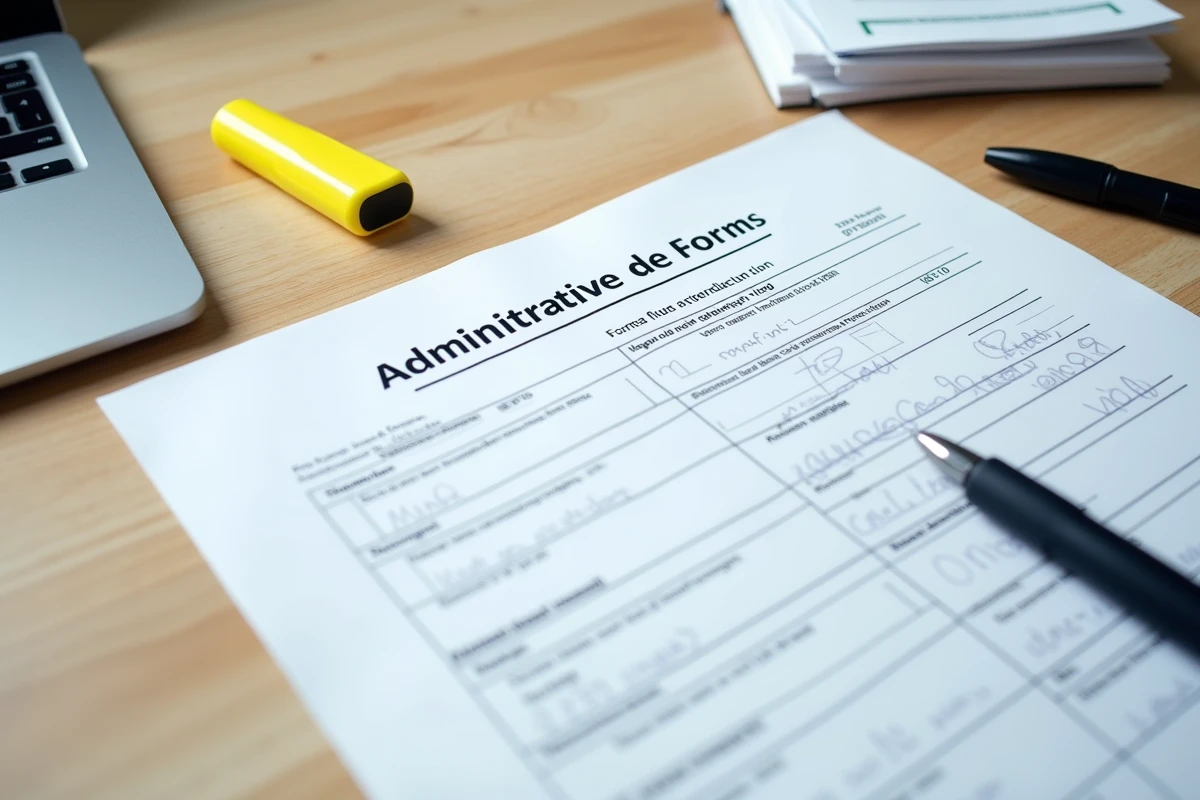 Gros plan sur un formulaire de rupture de contrat d'apprentissage rempli à la main avec stylo et surligneurs
