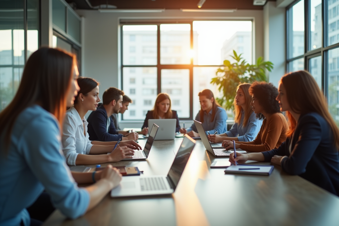 Groupe de professionnels collaborant dans un bureau moderne