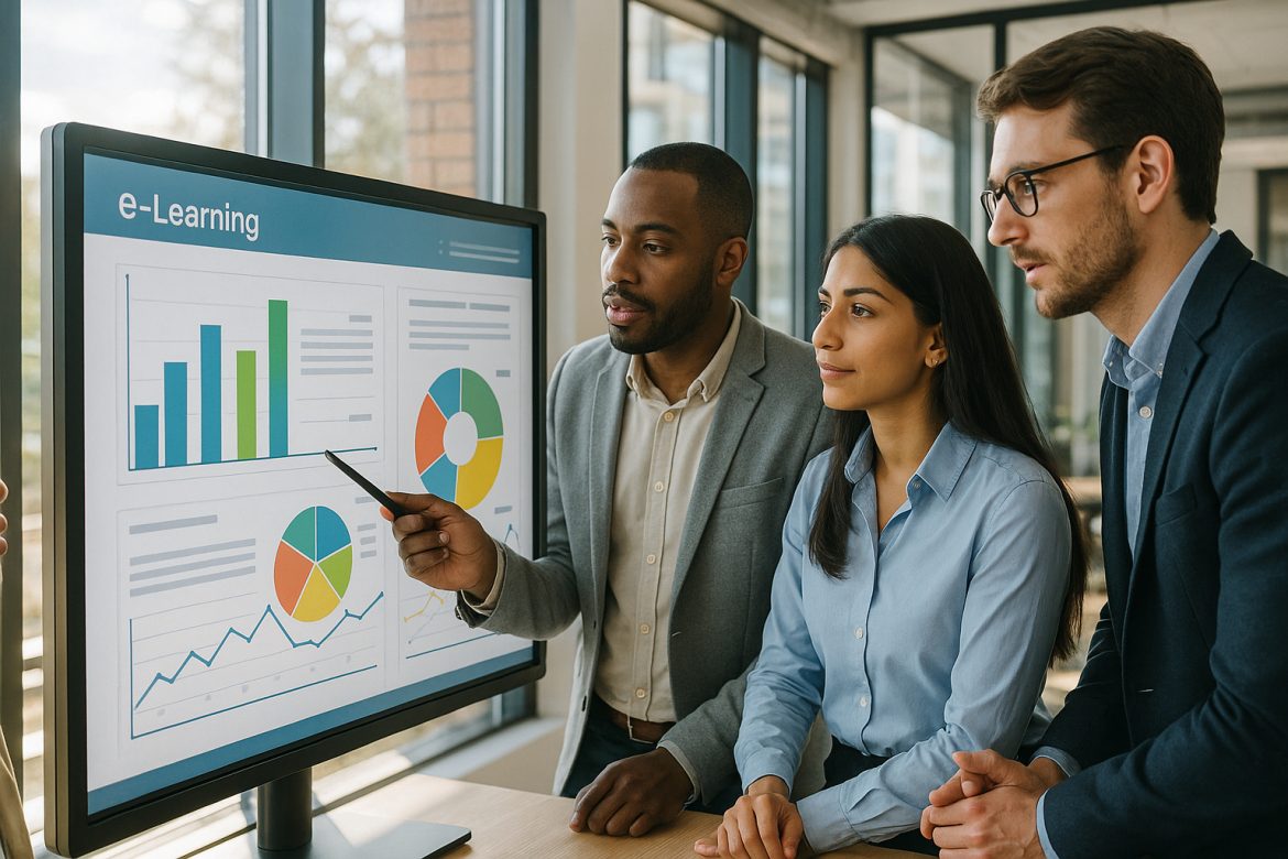 Groupe de professionnels dans un bureau moderne avec tableau interactif