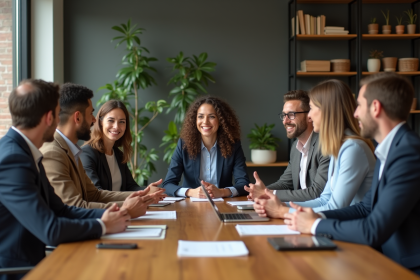 Groupe de professionnels en réunion dans un bureau moderne
