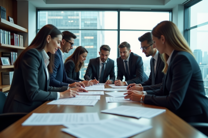 Groupe de professionnels autour d'une table en réunion