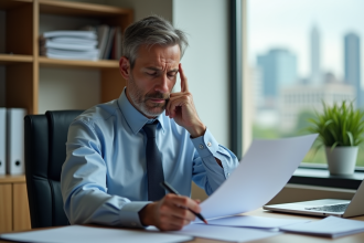 Homme d'affaires concentré au bureau en pleine réflexion