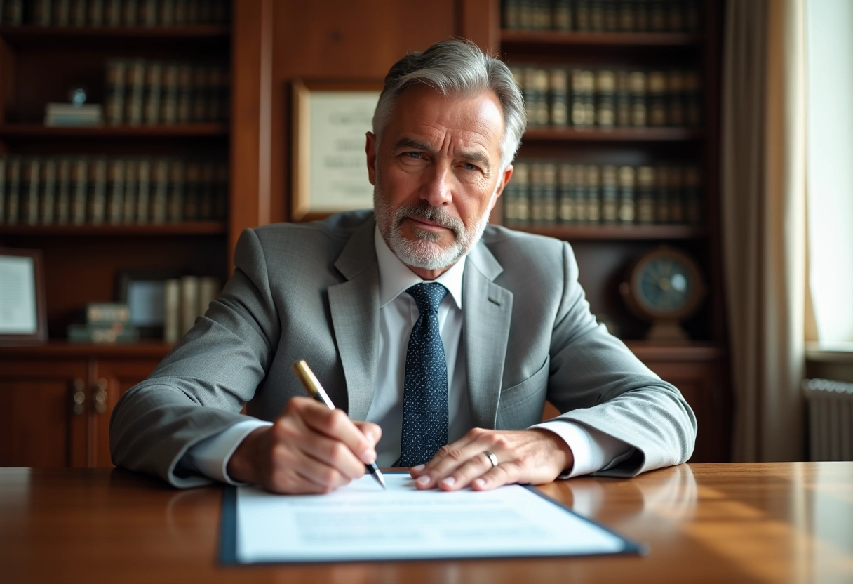 Homme remplissant un formulaire juridique dans un bureau