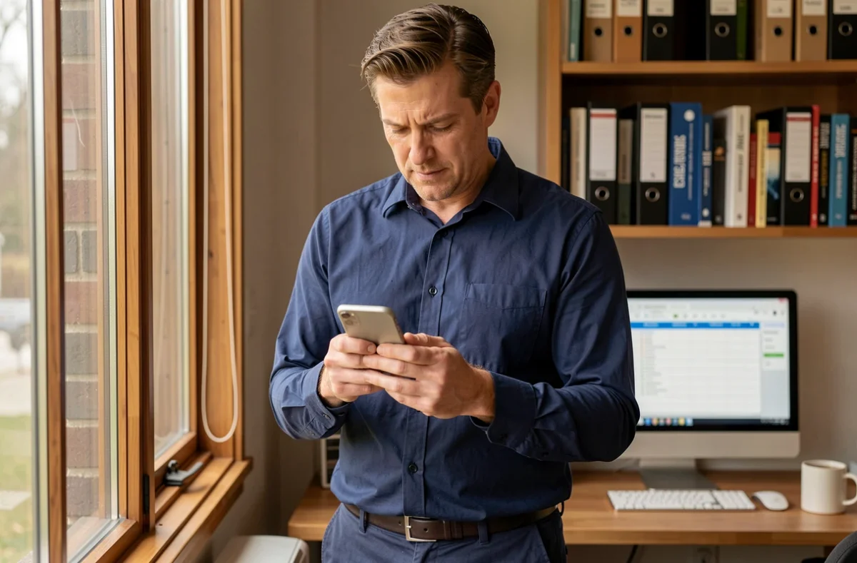 Homme en télétravail accédant à son espace personnel ADP depuis son smartphone
