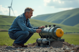 Ingénieur vérifiant les réservoirs d'air comprimé en extérieur