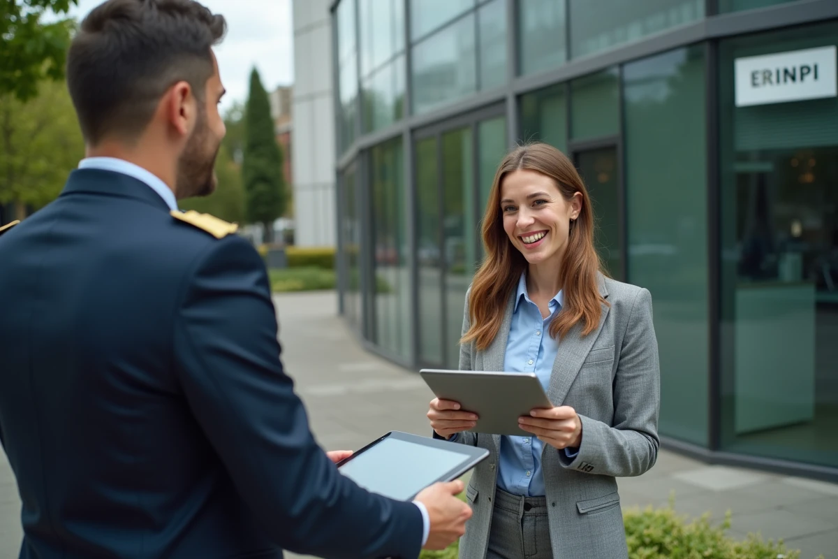 Jeune femme entrepreneur montrant un portfolio à un agent