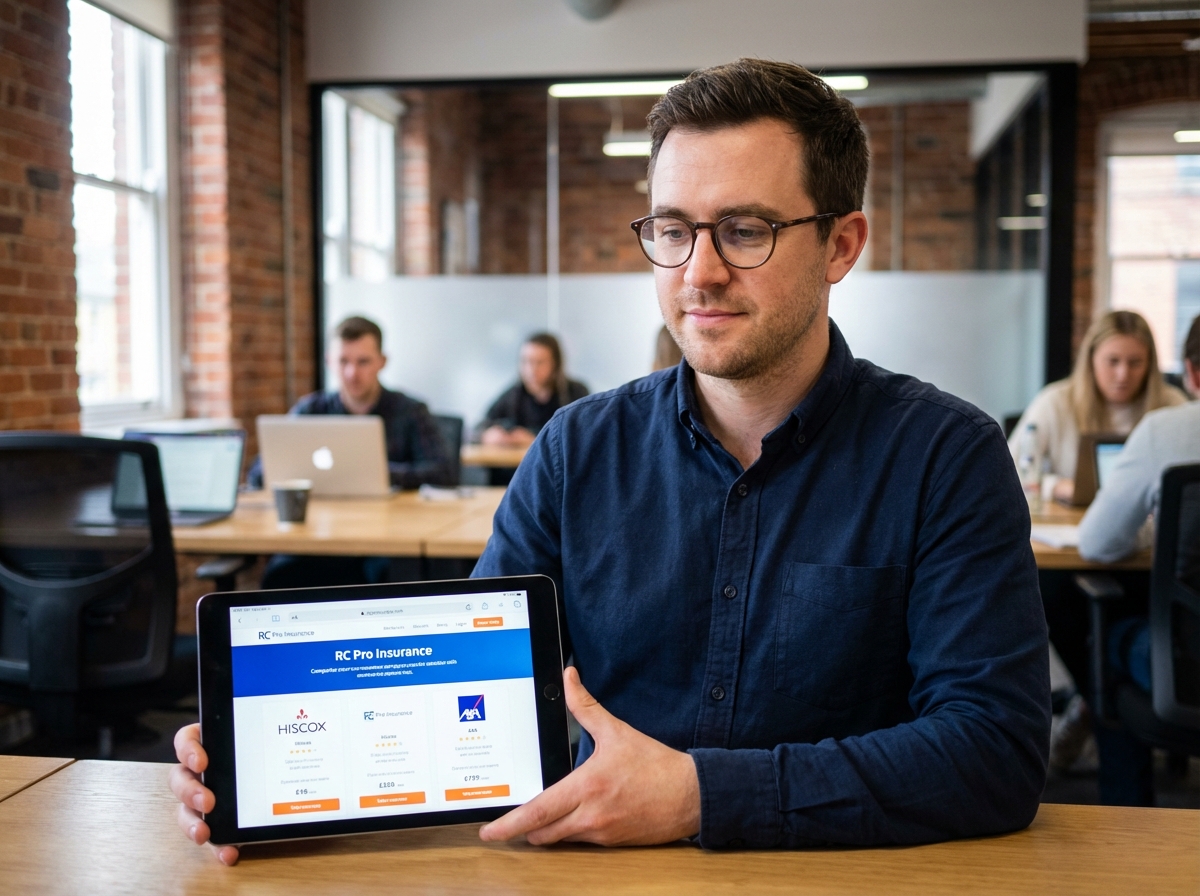 Jeune homme en coworking compare des options d