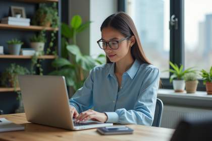 Jeune femme professionnelle analysant des données dans son bureau