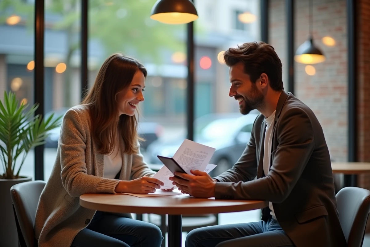 Deux jeunes entrepreneurs discutant des aides disponibles pour les créateurs d'entreprise en 2026 autour d'une table
