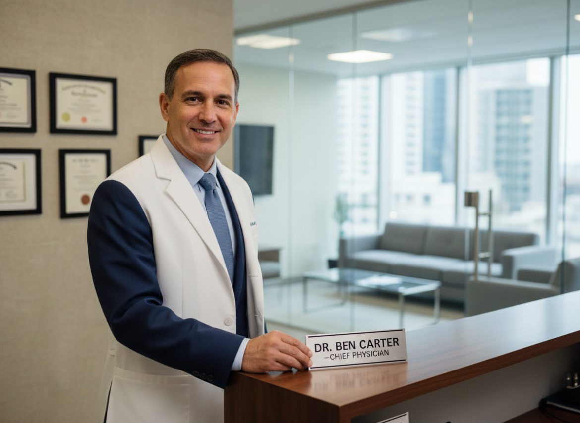 Médecin en blouse blanche dans un cabinet moderne