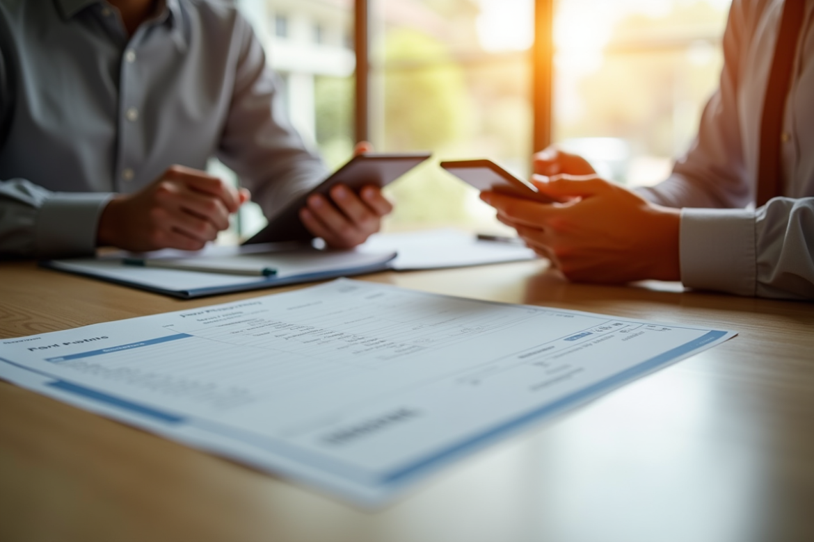 Personne analysant une fiche de paie au bureau lumineux