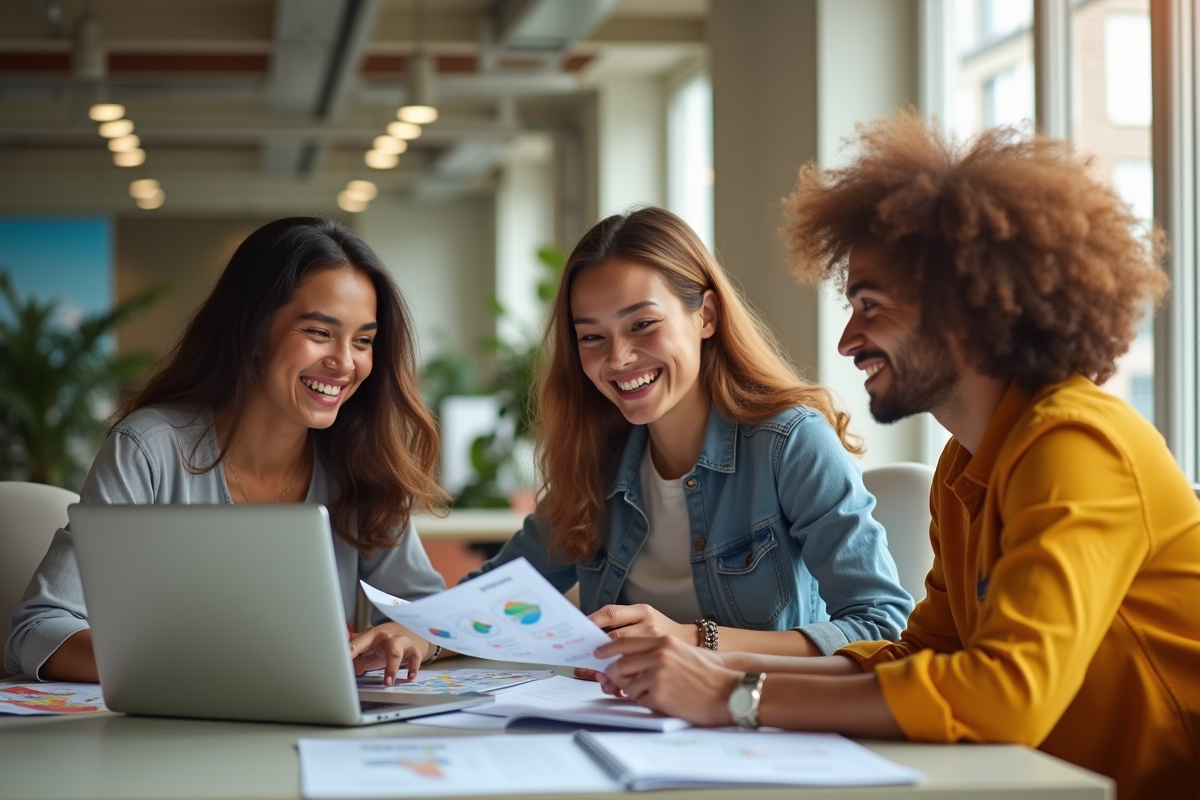 Groupe de jeunes planifiant un voyage en équipe