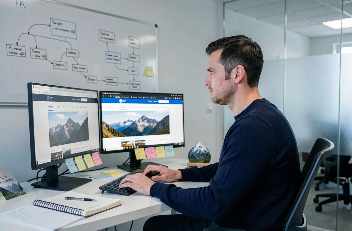 Développeur web de l'agence Pyré Web travaillant sur un site internet dans les Pyrénées