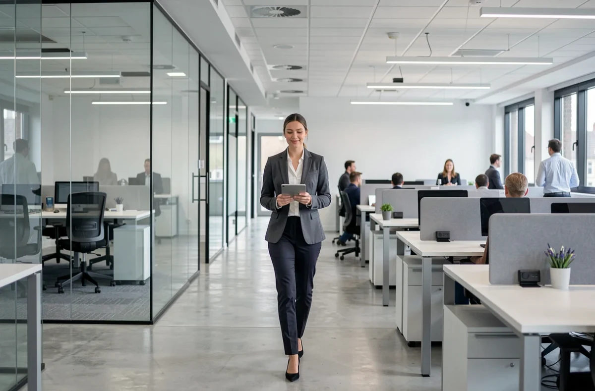 Centre de coworking Regus à Rennes avec un intérieur professionnel moderne, salles vitrées et professionnels en activité