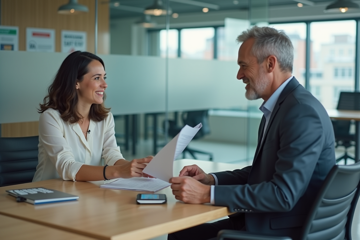 Jeune femme RH expliquant document de sécurité à un employé