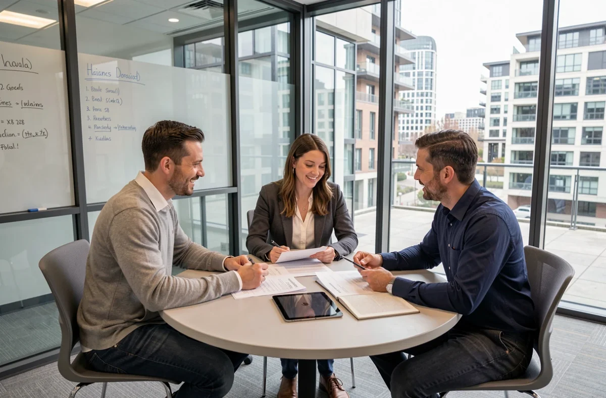 Équipe de professionnels en réunion dans un espace de coworking à Laval