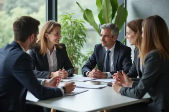 Groupe de professionnels en réunion dans un bureau moderne