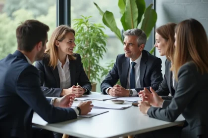 Groupe de professionnels en réunion dans un bureau moderne