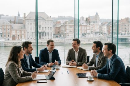 Groupe de professionnels en réunion à Liège