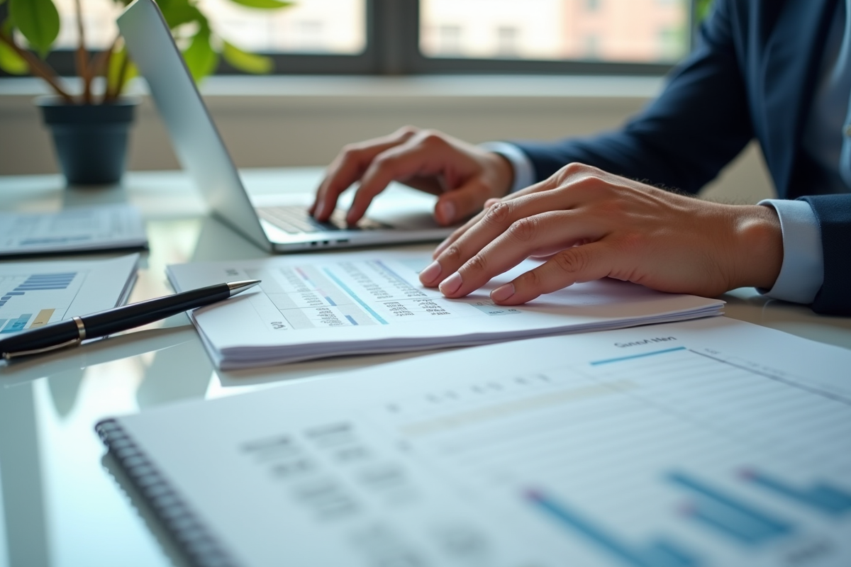Mains tapant des montants de salaire sur un ordinateur portable