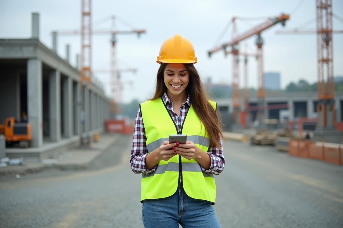 Superviseure de chantier vérifiant l