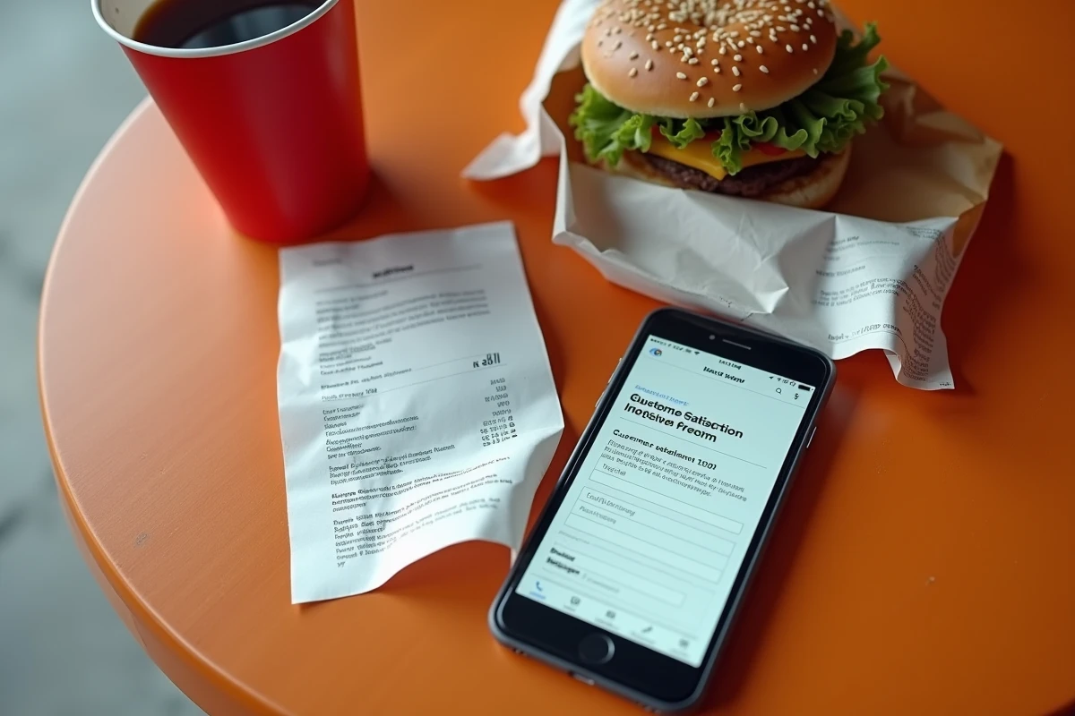 Ticket Burger King froissé et formulaire de réclamation BKvousecoute affiché sur un smartphone